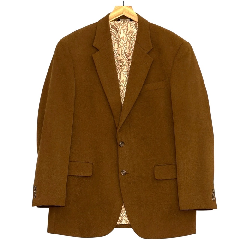 Alan Flusser Mens Jacket 44R Cognac Brown Textured Twill 2 Button Sport Coat